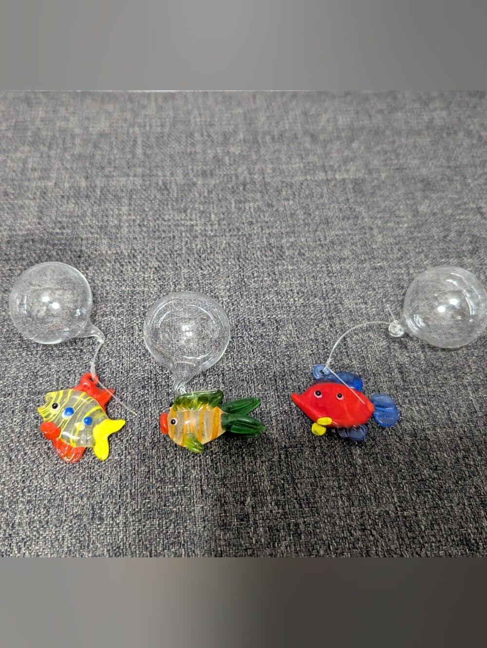 VTG Lot of 3 Floating Handblown Glass Fish Floater Bubble Aquarium Ornaments